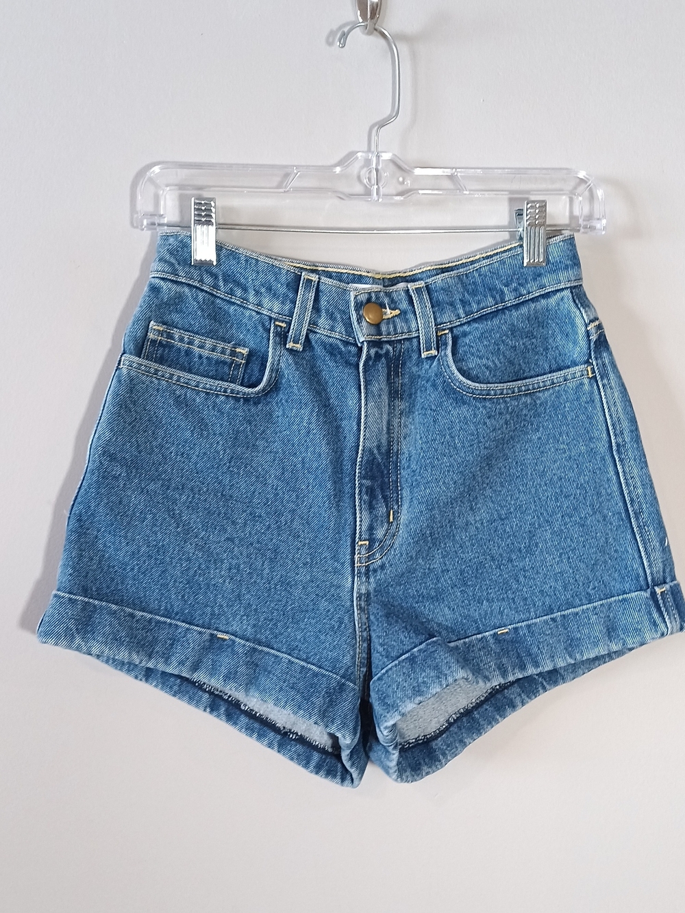 American Apparel Denim High Waist Cuffed Shorts Dark Wash Women's size 26